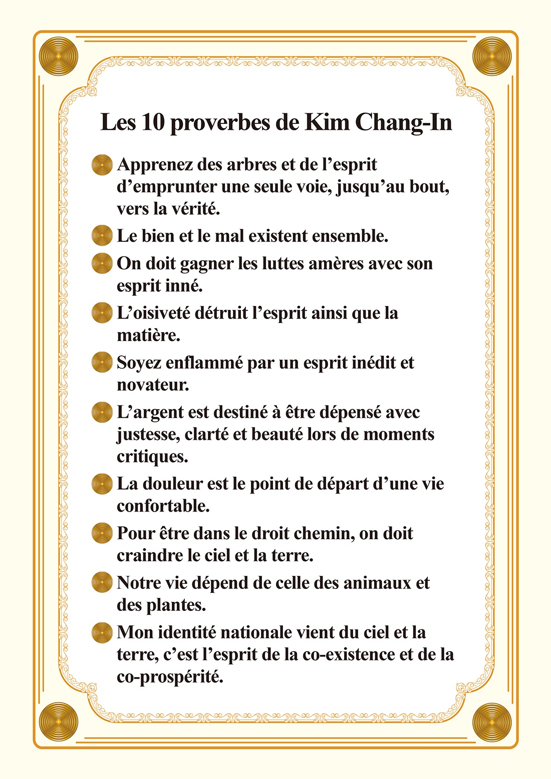 Les 10 proverbes de Kim Chang-In